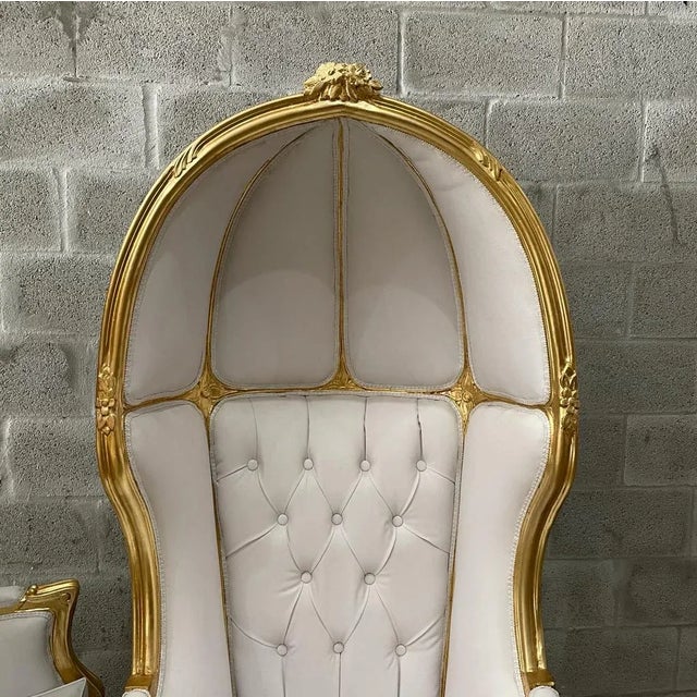 French HighBack Chair Gold Leaf Balloon Chair in White Leather Chairish