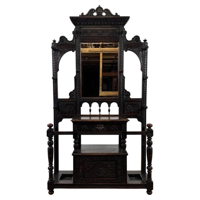 Antique English Victorian Green Man Hall Stand in Carved Oak, 1800s For Sale - Image 14 of 14