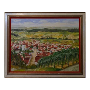 Mid 20th C. European Village Scene Oil Painting Signed and Dated