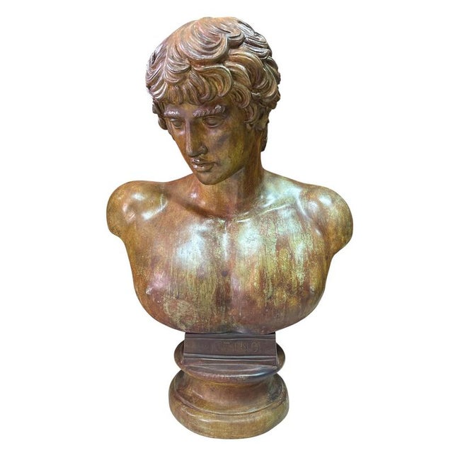 Green Bronze Antinous Sculpture, 2000s For Sale - Image 8 of 8