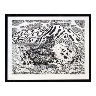 "South From Puertecitos" Mid Century Abstracted Landscape, Woodcut on Paper by Edgar Dorsey Taylor For Sale