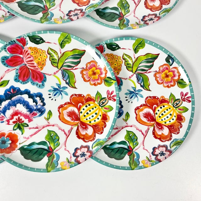 2000 - 2009 Vintage Boho Chic Coastal Flora Melamine Luncheon Plates - Set of 6 For Sale - Image 5 of 9
