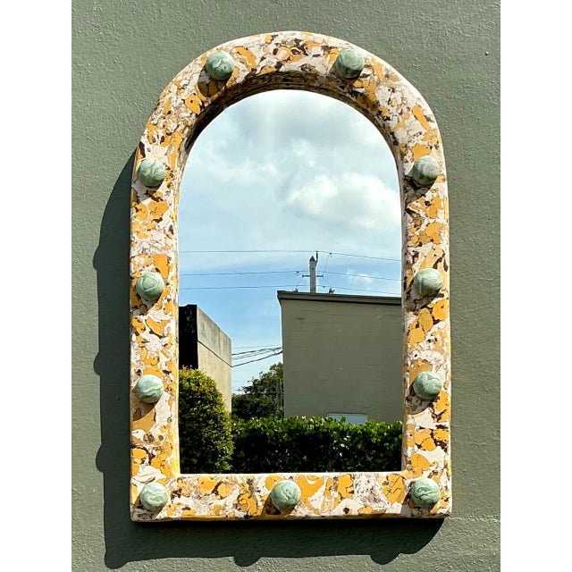 Vintage Italian Scagliola Pigmented Plaster Arched Wall Mirror For Sale - Image 4 of 12