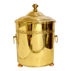 Large Antique English Brass Lidded Jardiniere / Container / Coal Bin
