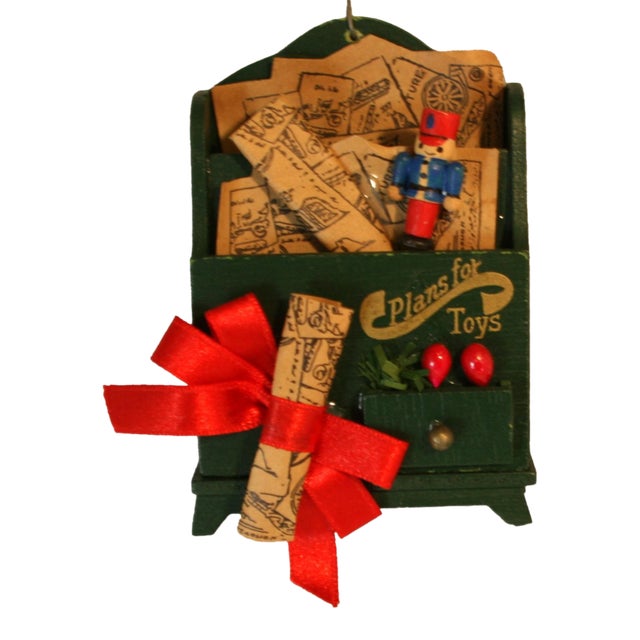 Vintage 1960s Wooden Drafting Cabinet Plans for Toys Hanging Ornament For Sale