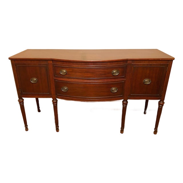 Vintage Brown Wood Buffet With Cabinets & Drawers For Sale