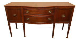 Vintage Brown Wood Buffet With Cabinets & Drawers