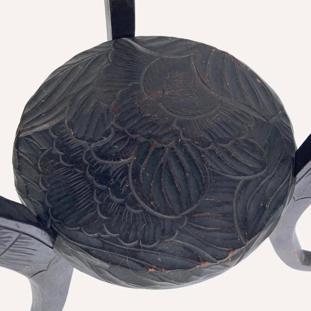 Japanese Hand Carved Floral Side Table or Plant Stand, 1905 For Sale - Image 3 of 9