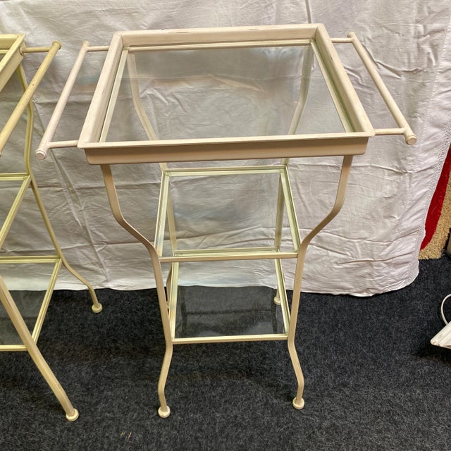 1980s Metal Glass Shelf Side Tables - A Pair For Sale - Image 5 of 11