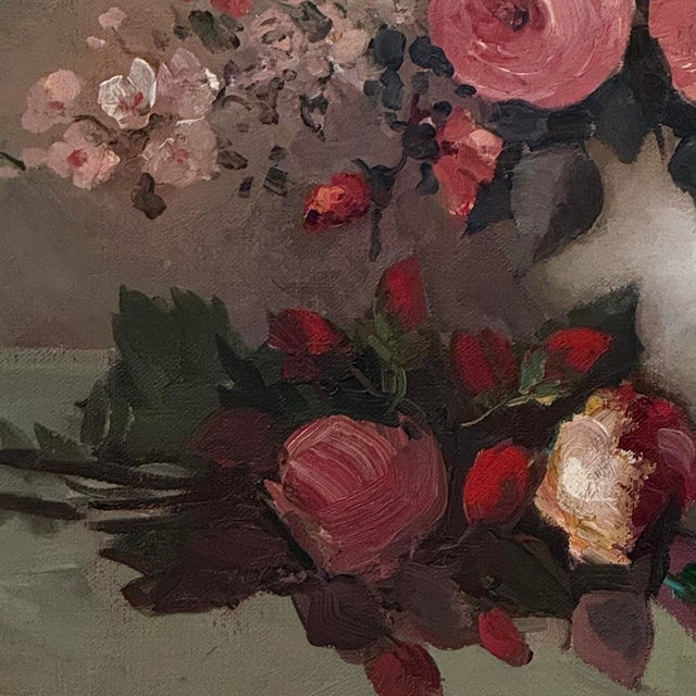 Dutch Still Life of Garden Roses in an Ironstone Tureen by L. Snijders, Dated 1973 For Sale - Image 15 of 17