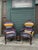 Gray Antique Bohemian Stripped Upholstered Rustic Armchairs (All New Upholstery) Set of 2 For Sale - Image 8 of 12
