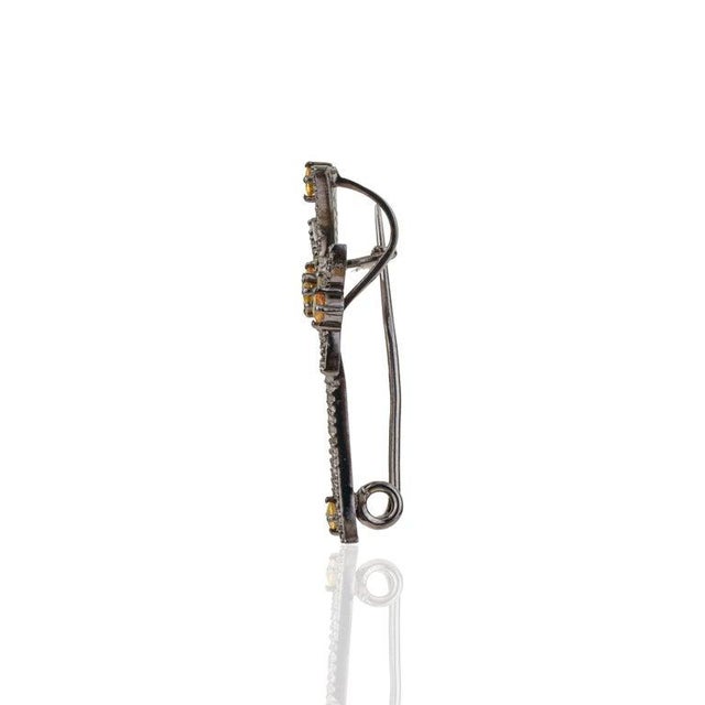 Early 21st Century Antique Style Yellow Sapphire & Diamond Flared Cross Pendant Brooch For Sale - Image 5 of 12