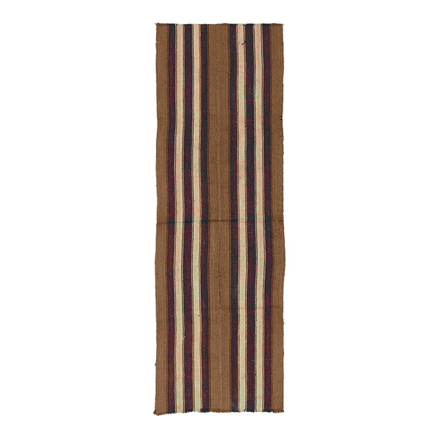 Striped Brown Vintage Kilim Runner - 2`6″ X 8`2″ fT. For Sale