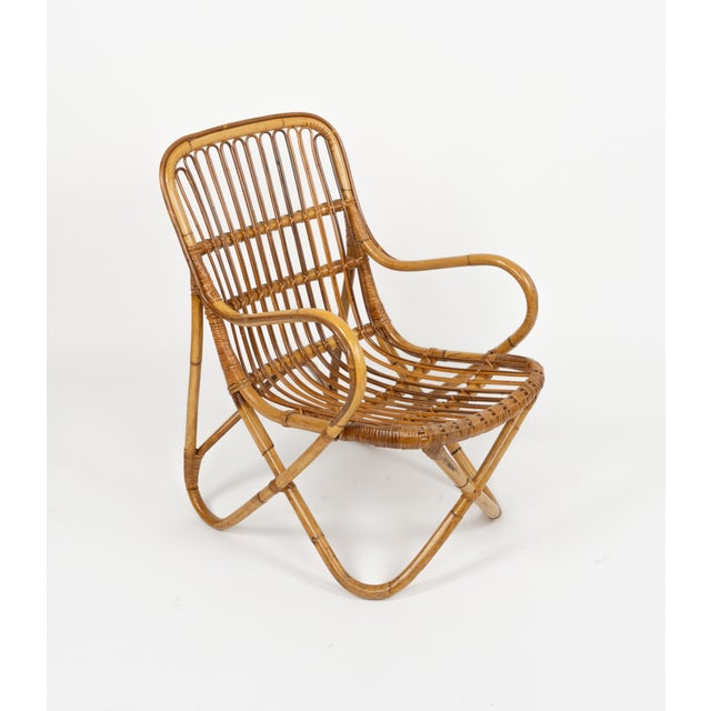 Mid-Century Bamboo and Rattan Armchairs in the style of Tito Agnoli, Italy 1960s For Sale - Image 6 of 16