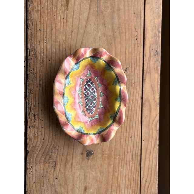 Ceramic MacKenzie-Childs Hand-Painted Scalloped Ceramic Plate – Keuka Park, New York For Sale - Image 7 of 13