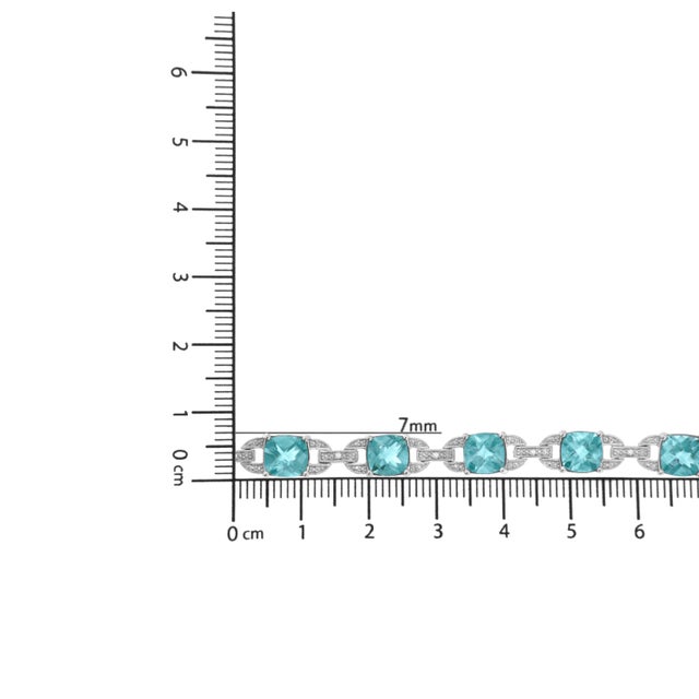 Metal .925 Sterling Silver 7x7 mm Cushion Cut Blue Topaz and 1/20 cttw Round Cut Diamond Fashion Tennis Bracelet - 7" For Sale - Image 7 of 7