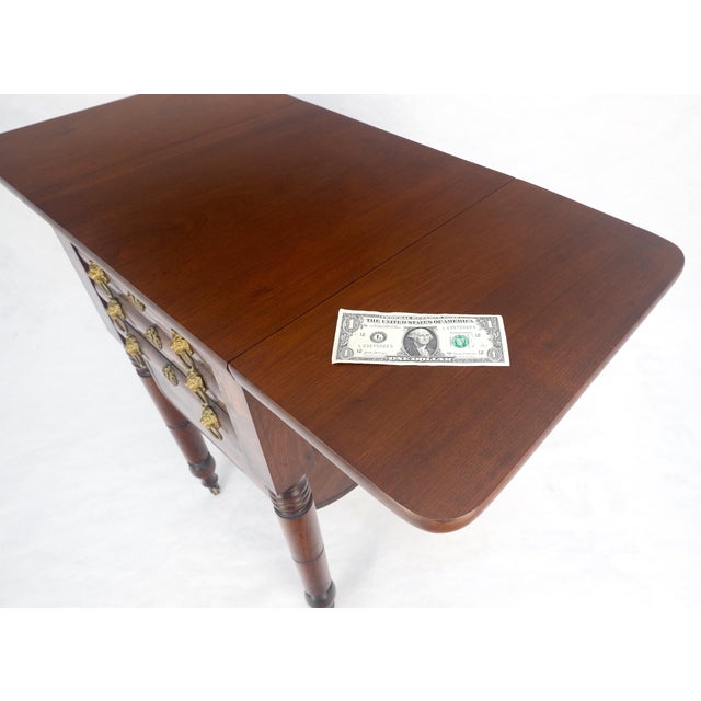 Solid flame Mahogany Turned Legs 3 Drawer Drop Leaf Sewing Stand Cabinet MINT For Sale - Image 11 of 13