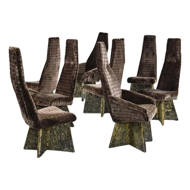 8 Restored Adrian Pearsall Craft Associates Bronze Brown and Black Brutalist Dining Chairs For Sale