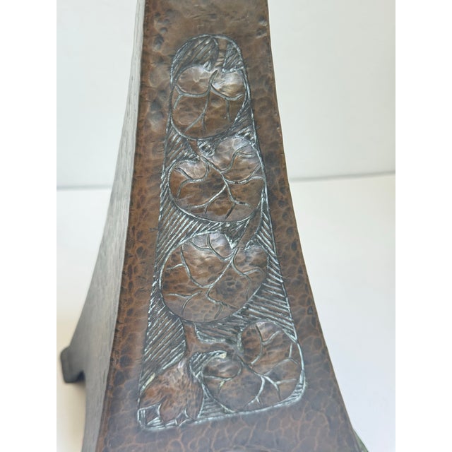 Arts & Crafts Antique Original Arts & Crafts Hammered Copper Candle Sticks a Pair C. 1905 For Sale - Image 3 of 12