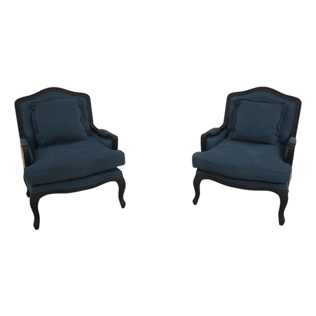 Pair Restoration Hardware French Louis XV Bergere Chairs For Sale