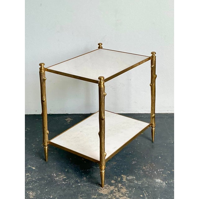 Vintage Brass Faux Bois Two-Tier Table For Sale - Image 11 of 12
