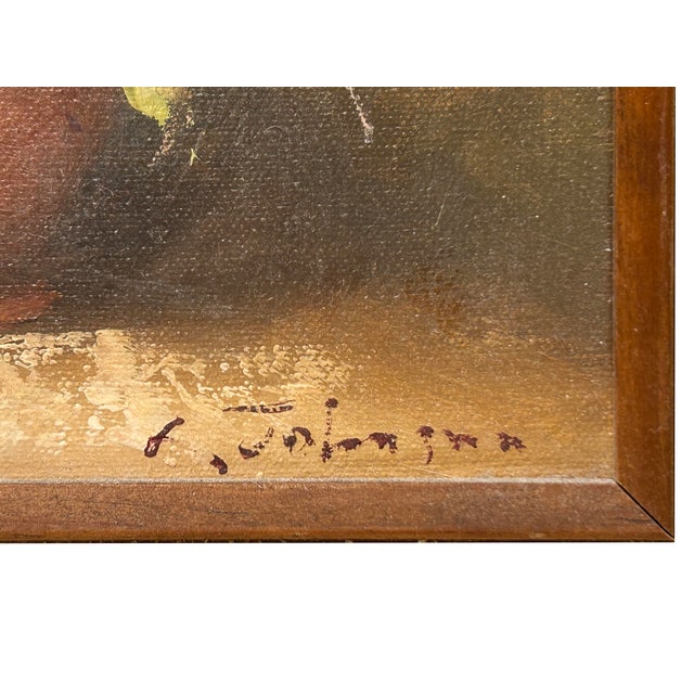Vintage Blooming Roses Brown Pot Small Canvas Oil Painting For Sale - Image 4 of 6