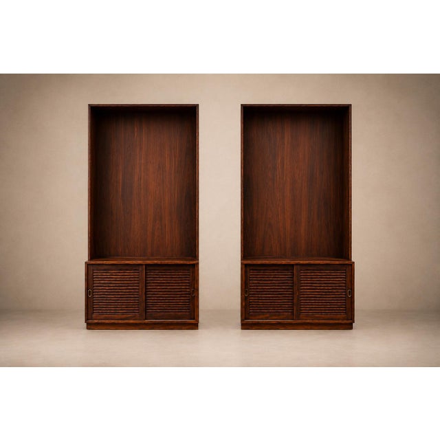 1960s Architectural Brazilian Modern Style Bookcases in Aged Reclaimed Rosewood, Pair For Sale - Image 14 of 17