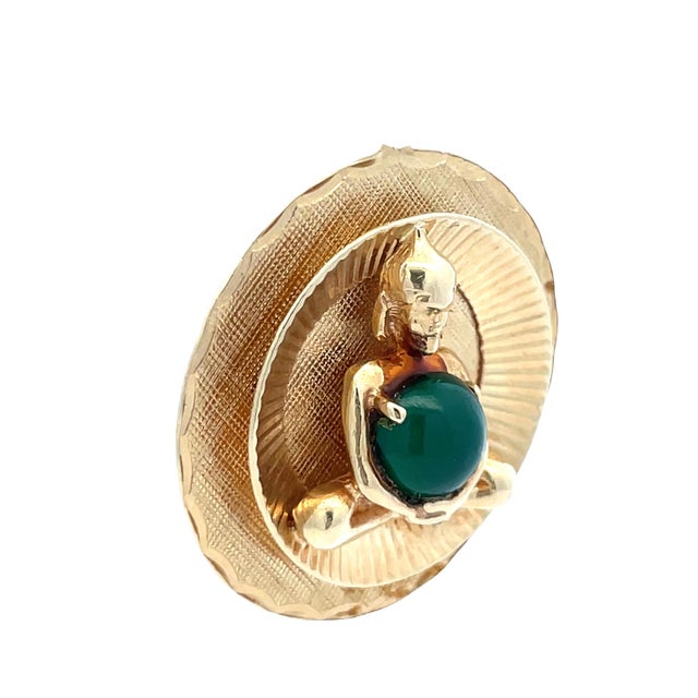 Modern Estate 14k Yellow Gold Buddha Jade Pendant For Sale - Image 3 of 6