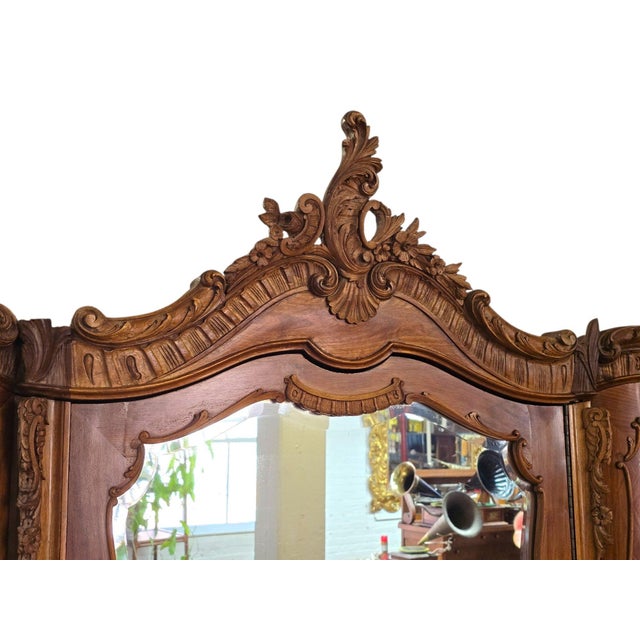 Early 1900s Triple Width Walnut Louis XV French Style Armoire. For Sale - Image 11 of 18