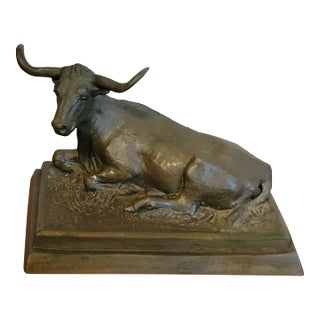 Signed Bronze “Range Baron” Longhorn Sculpture on Wood Base For Sale