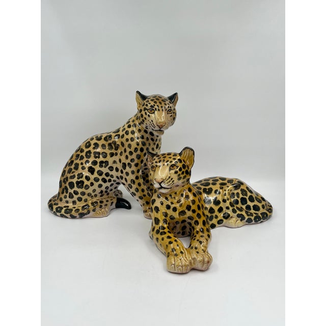 Mid 20th Century Hollywood Regency Glazed Terracotta Italian Leopard or Cheetah Statue Figurine Reclining For Sale - Image 11 of 11