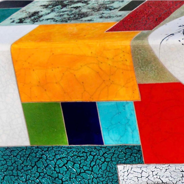 2020s "Time Alone" by Michael Gustavson, Raku Ceramic Functional Bench Sculpture, Navy Teal Red & Orange Glaze, Contemporary California Art, Vibrant Colors For Sale - Image 5 of 9