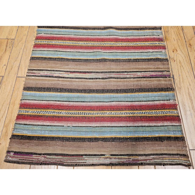 Antique American Amish Rag Runner, Handwoven Wool & Cotton, Stripe Pattern, 3x15 For Sale - Image 10 of 16