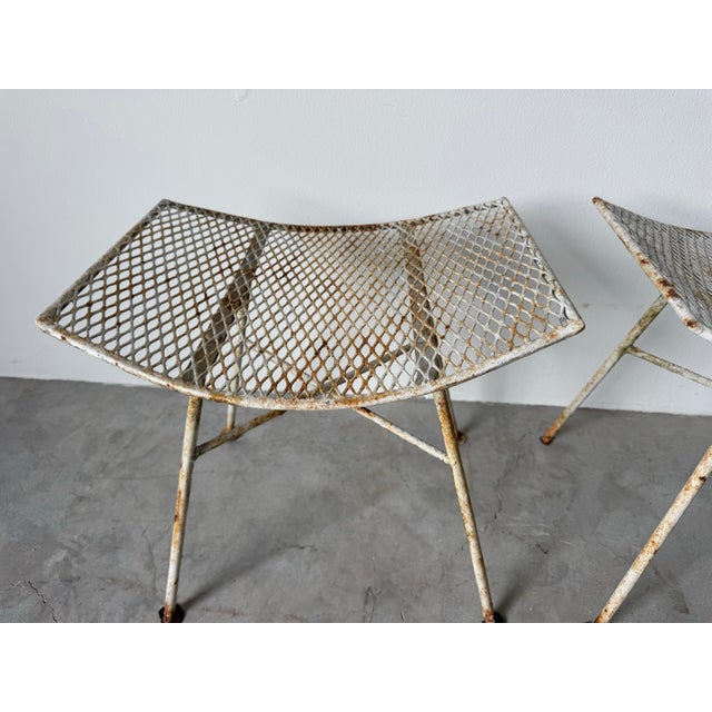 1960s Mid-20th Century Maurizio Tempestini for Salterini Outdoor Metal Footstools / Ottomans – Pair For Sale - Image 5 of 12