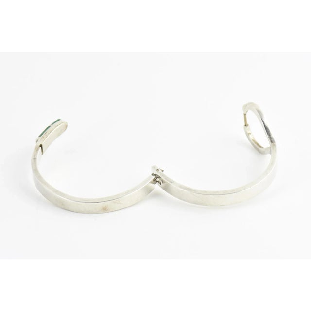 Metal Modernist Malachite Sterling Silver Bangle Bracelet For Sale - Image 7 of 9