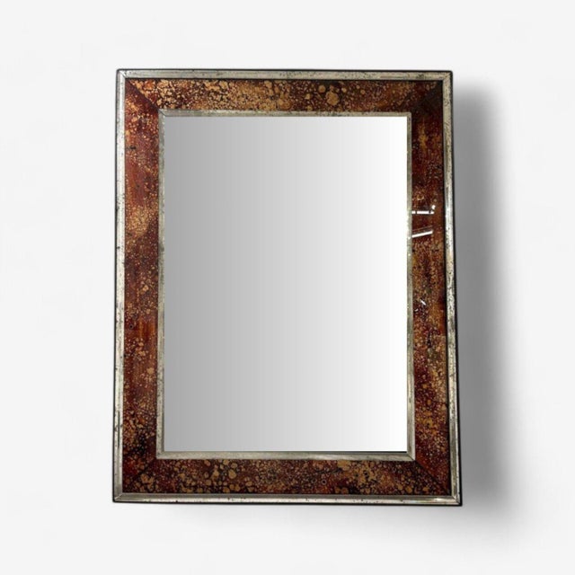 Mid-Century Modern Hollywood Regency, Tortoise Shell Wall Mirror, Beveled Glass, Steel, 20th C. For Sale - Image 3 of 5
