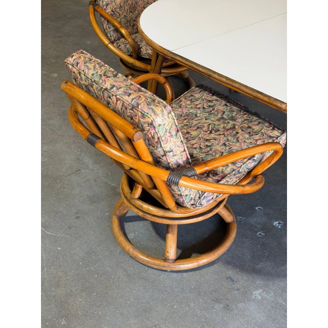 Outdoor Rattan Dining Set With Extension Round Table and 4 Swivel Chairs Mid-Century Modern 1970s For Sale - Image 12 of 12