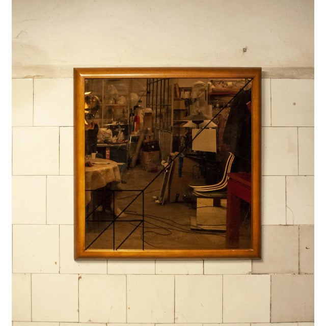 1970s Italian Screen Printed Wooden Mirror, 1970s For Sale - Image 5 of 5