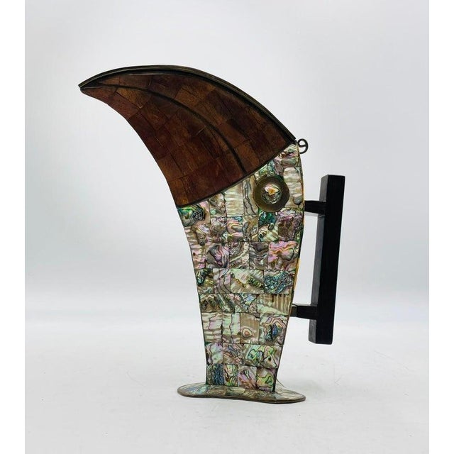 1950s Jeronimo Fuentes Abalone & Wood Inlay Toucan Pitcher, Emilia Castillo Style For Sale In Los Angeles - Image 6 of 18