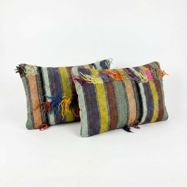 Mid-Century Modern Tribal Wool Lumbar Rug Pillow Cover 16'' X 24'' - Set of Two For Sale - Image 3 of 4