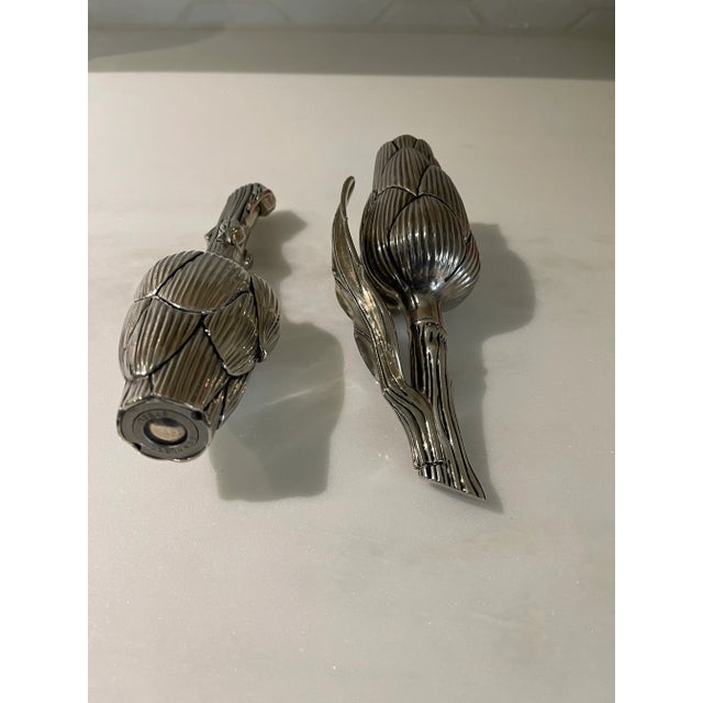 Late 20th Century Silverplate Salt and Pepper Shakers in the Form of Artichokes- A Pair For Sale - Image 4 of 12