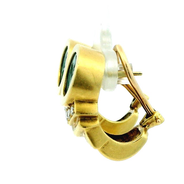 18k Gold Green Intaglio & Diamond Earrings by George K. Wittels, A Pair For Sale In Miami - Image 6 of 12