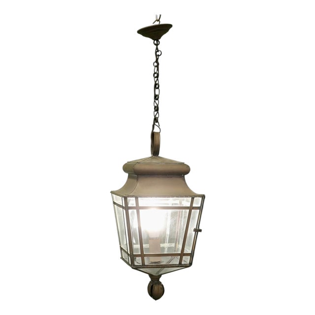 Large French Brass Hanging Lantern, 1920s For Sale