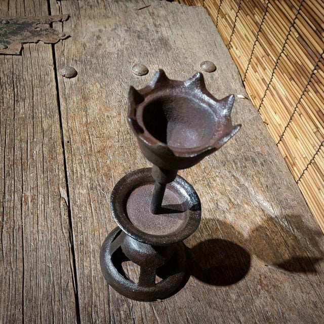 2010s Asian Iron Casting Candle Holder For Sale - Image 5 of 6