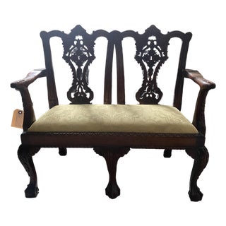Antique Victorian Mahogany Chippendale-Style Children’s Loveseat (1870-1920s) For Sale