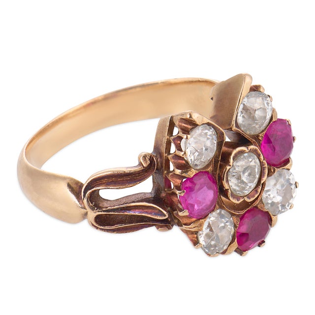 Early 20th Century Victorian Ruby Diamond 14k Rose Gold Horseshoe Ring, Size 4.75 For Sale - Image 4 of 6