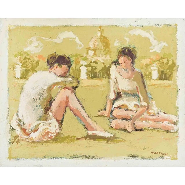 1970s Franco Marzilli, Ballerinas, Oil Painting, 1970s For Sale - Image 5 of 5