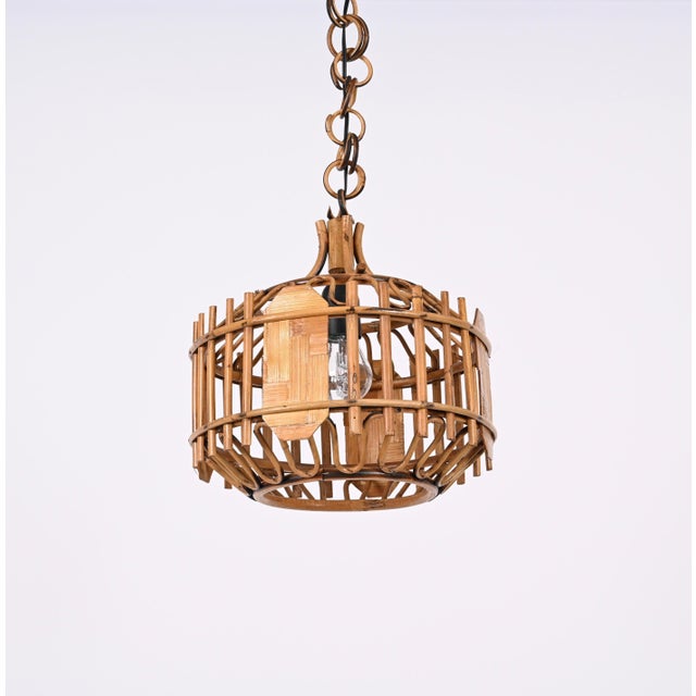 Mid-Century French Riviera Style Bambo & Rattan Rounded Pendant Lamp, 1960s For Sale - Image 12 of 18