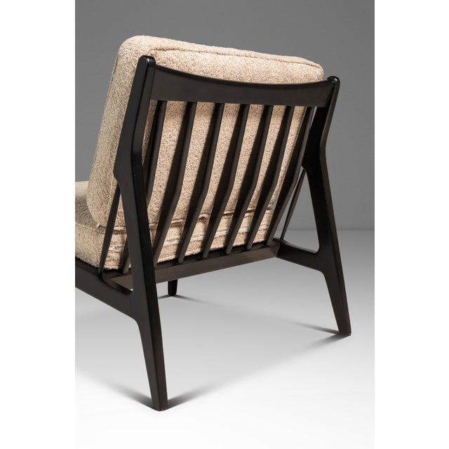 Set of Two (2) Danish Modern Ebonized Lounge Chairs in Bouclé Attributed to Ib Kofod Larsen for Selig, Denmark, C. 1950's For Sale - Image 17 of 18
