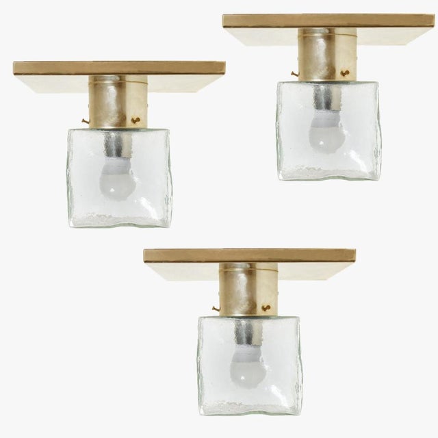 Square Glass & Brass Ceiling Light attributed to J.T. Kalmar, Austria, 1960s For Sale - Image 14 of 14